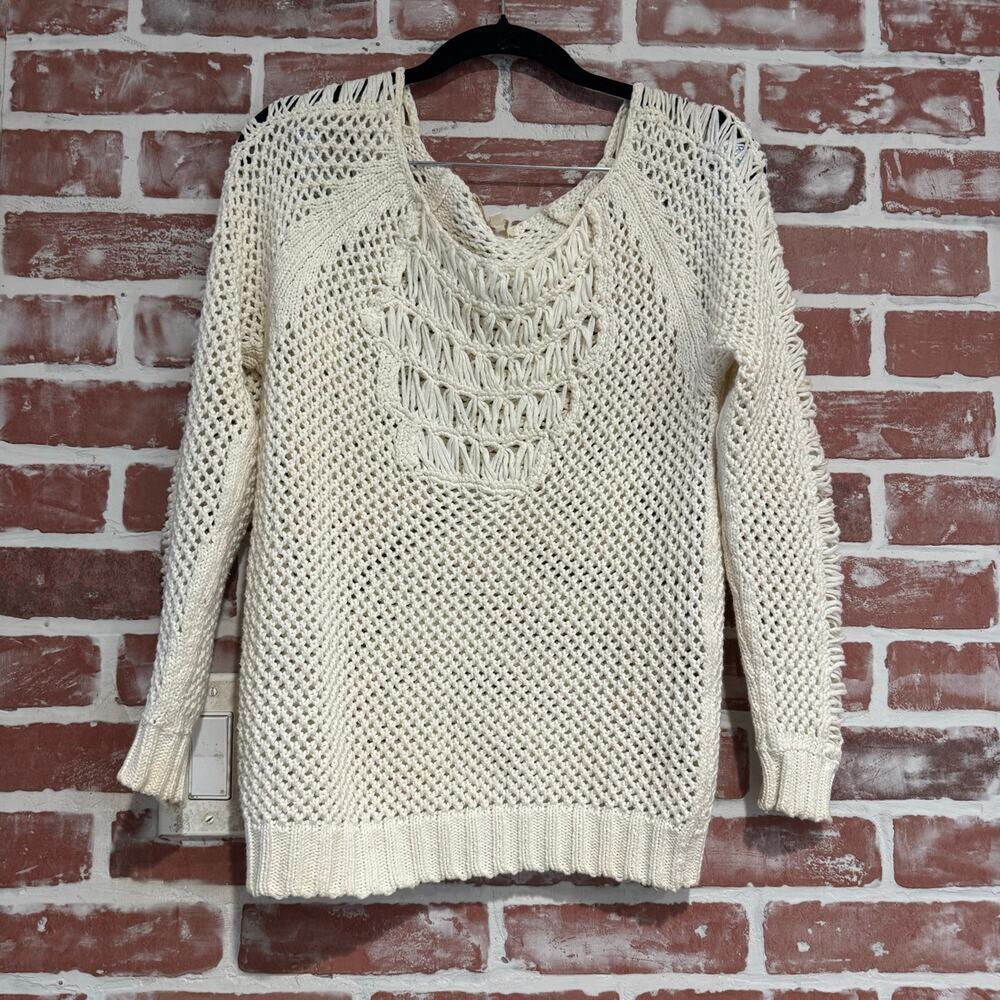 Maje Ivory Crochet Knit Sweater Boho Open Weave Cotton Pullover Small